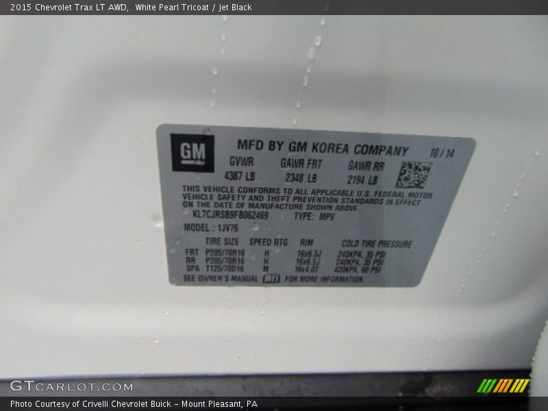 White Pearl Tricoat / Jet Black 2015 Chevrolet Trax LT AWD