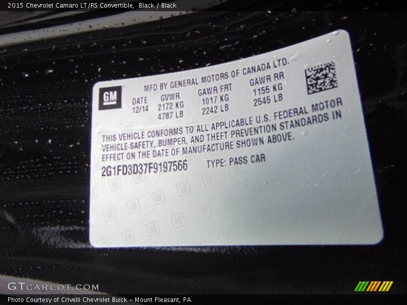 Black / Black 2015 Chevrolet Camaro LT/RS Convertible