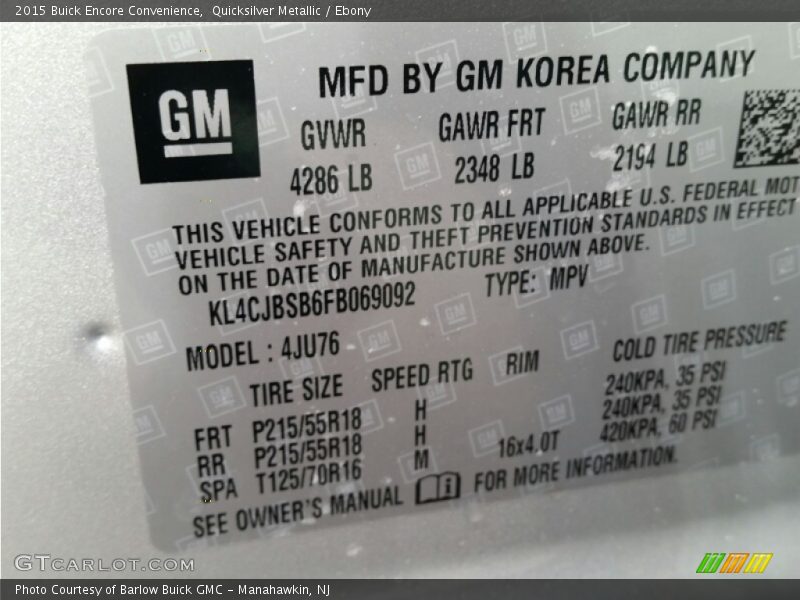 Quicksilver Metallic / Ebony 2015 Buick Encore Convenience