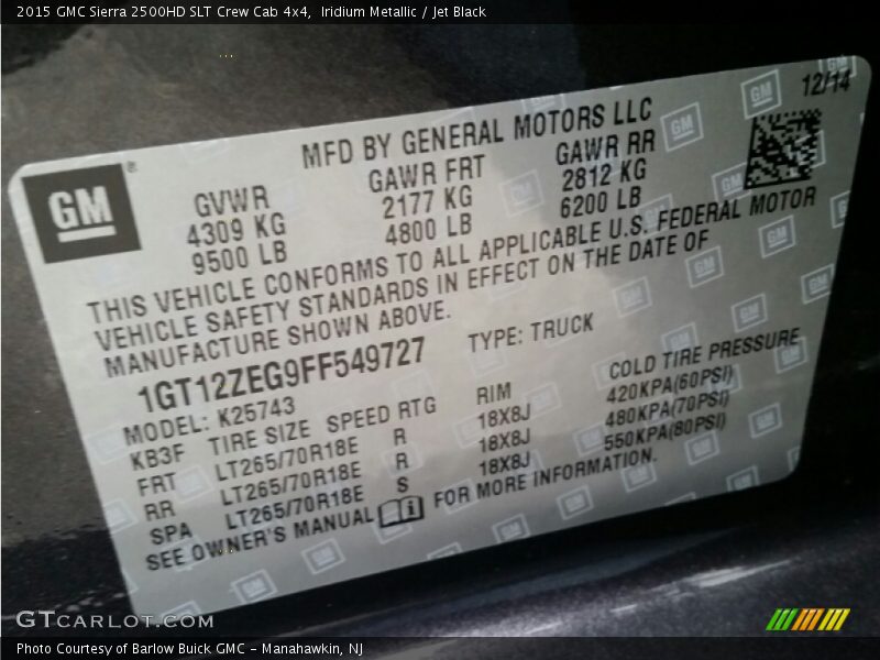 Iridium Metallic / Jet Black 2015 GMC Sierra 2500HD SLT Crew Cab 4x4