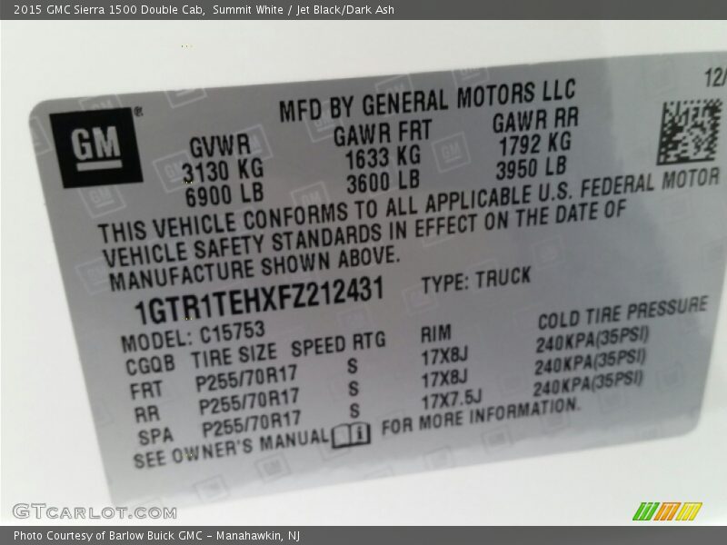 Summit White / Jet Black/Dark Ash 2015 GMC Sierra 1500 Double Cab