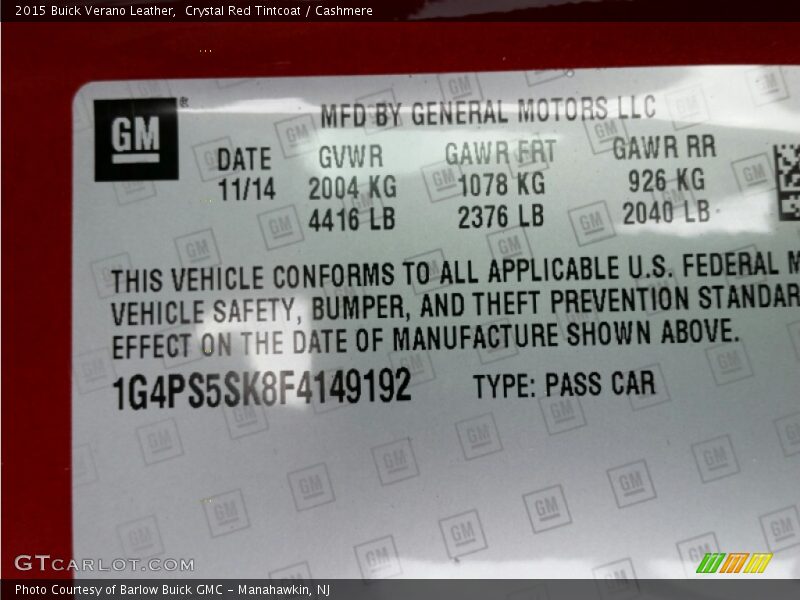 Crystal Red Tintcoat / Cashmere 2015 Buick Verano Leather