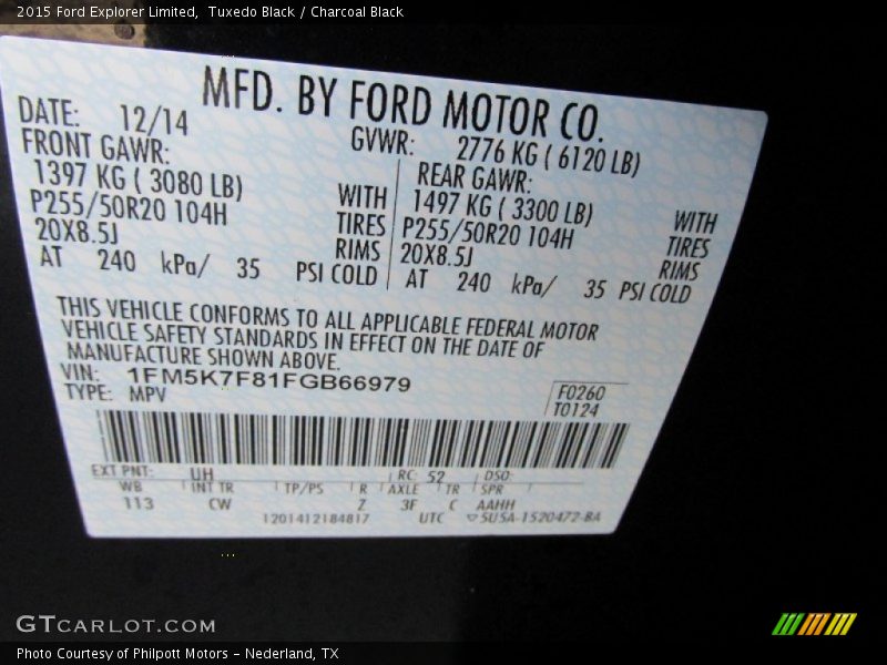 Tuxedo Black / Charcoal Black 2015 Ford Explorer Limited
