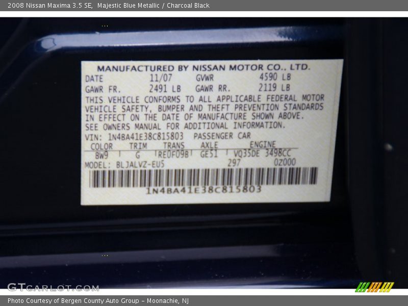 Majestic Blue Metallic / Charcoal Black 2008 Nissan Maxima 3.5 SE