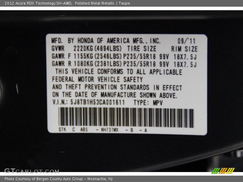 Polished Metal Metallic / Taupe 2012 Acura RDX Technology SH-AWD