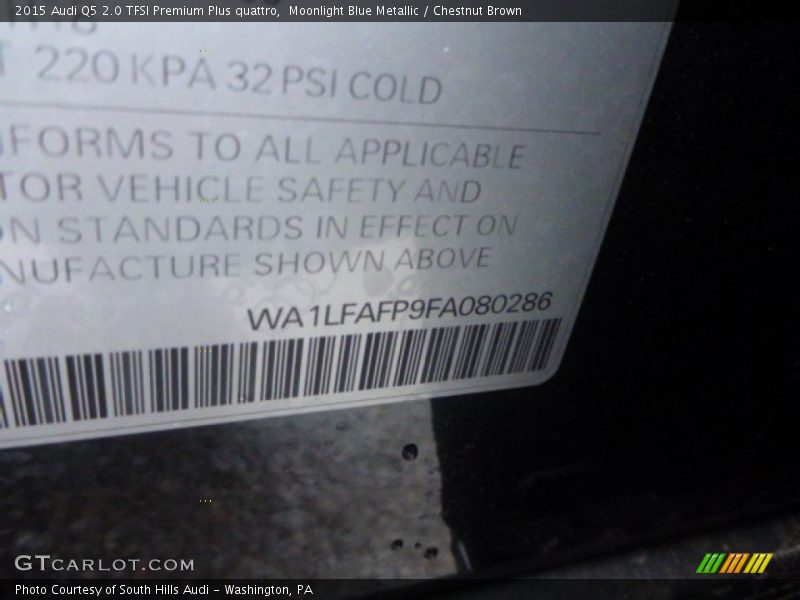 Moonlight Blue Metallic / Chestnut Brown 2015 Audi Q5 2.0 TFSI Premium Plus quattro