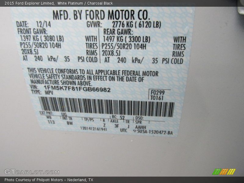 White Platinum / Charcoal Black 2015 Ford Explorer Limited