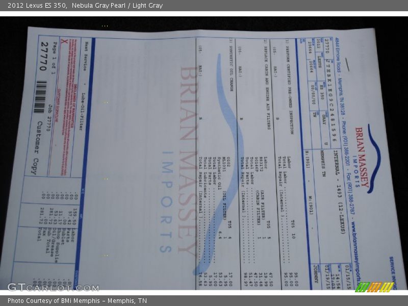 Nebula Gray Pearl / Light Gray 2012 Lexus ES 350
