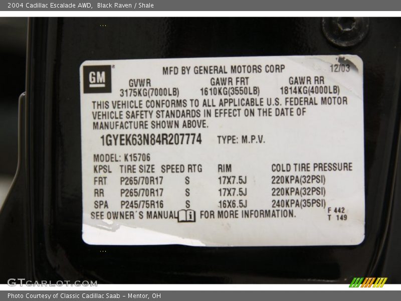 Black Raven / Shale 2004 Cadillac Escalade AWD