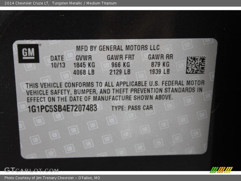 Tungsten Metallic / Medium Titanium 2014 Chevrolet Cruze LT