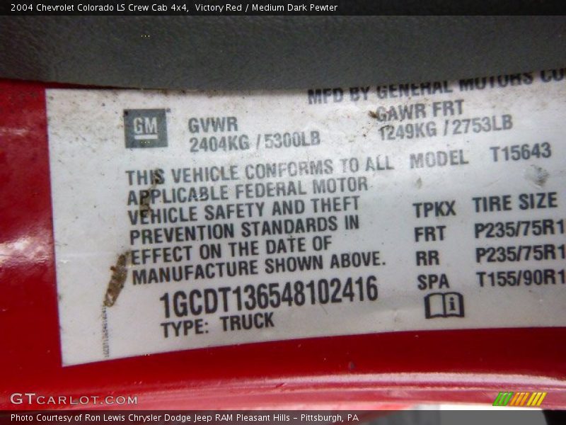 Victory Red / Medium Dark Pewter 2004 Chevrolet Colorado LS Crew Cab 4x4