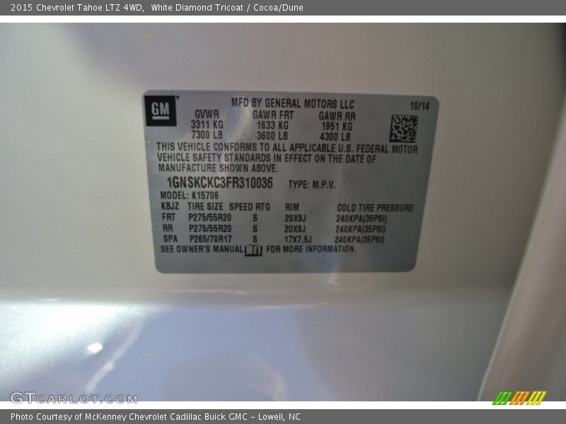 White Diamond Tricoat / Cocoa/Dune 2015 Chevrolet Tahoe LTZ 4WD
