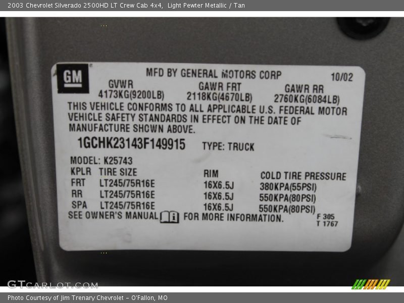 Light Pewter Metallic / Tan 2003 Chevrolet Silverado 2500HD LT Crew Cab 4x4