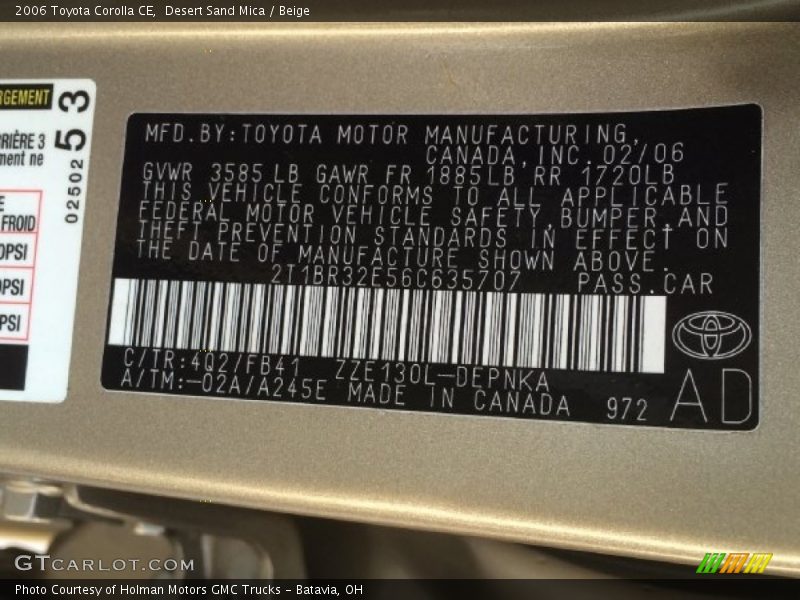 Desert Sand Mica / Beige 2006 Toyota Corolla CE