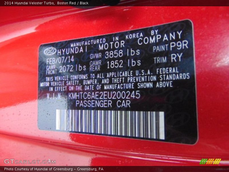 Boston Red / Black 2014 Hyundai Veloster Turbo
