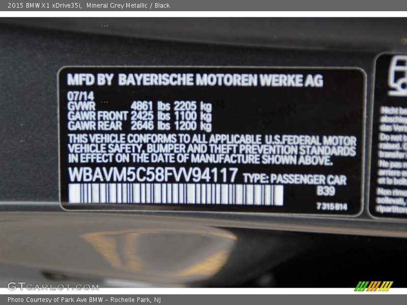 2015 X1 xDrive35i Mineral Grey Metallic Color Code B39