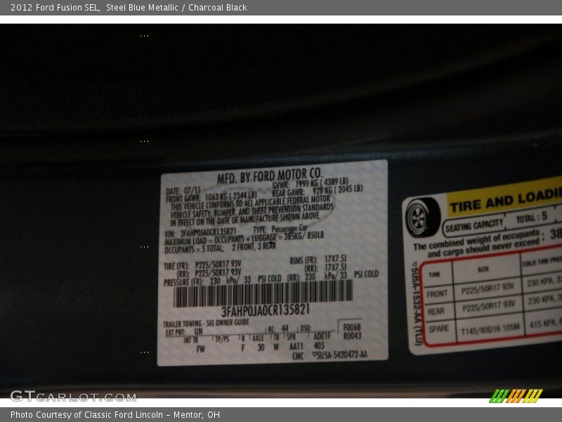 Steel Blue Metallic / Charcoal Black 2012 Ford Fusion SEL