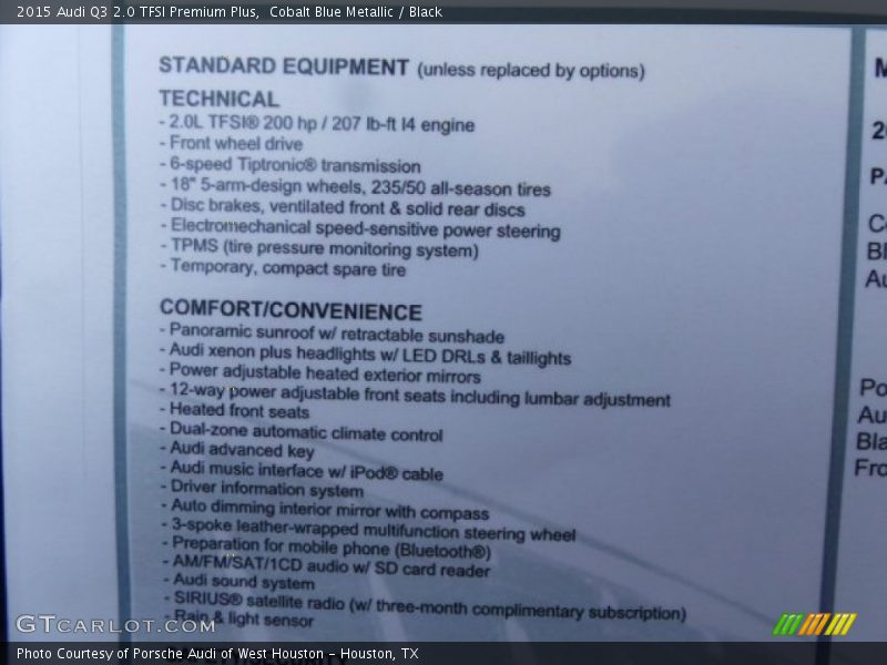 Cobalt Blue Metallic / Black 2015 Audi Q3 2.0 TFSI Premium Plus