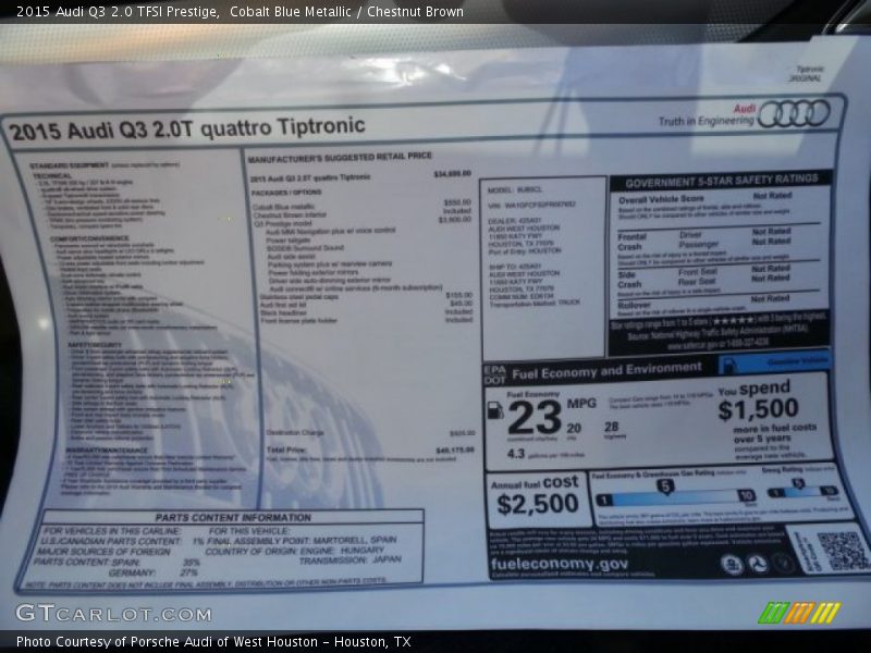  2015 Q3 2.0 TFSI Prestige Window Sticker