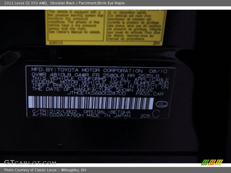 Obsidian Black / Parchment/Birds Eye Maple 2011 Lexus GS 350 AWD