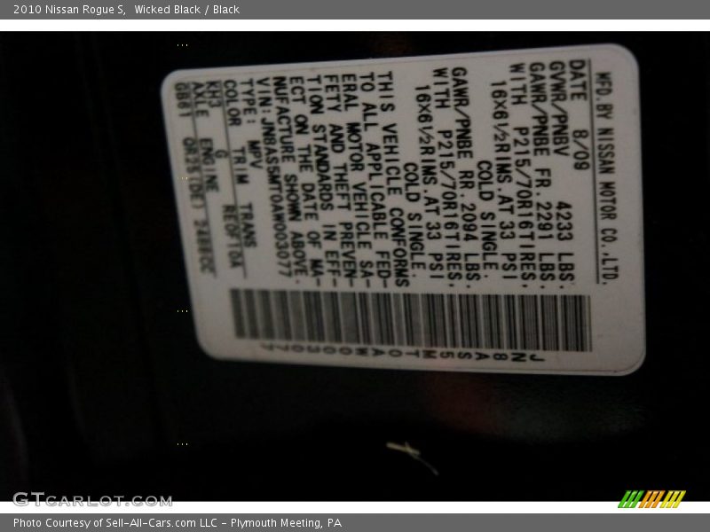 Wicked Black / Black 2010 Nissan Rogue S