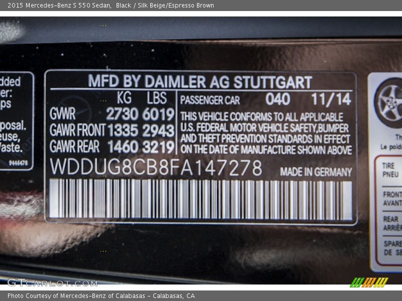 Black / Silk Beige/Espresso Brown 2015 Mercedes-Benz S 550 Sedan