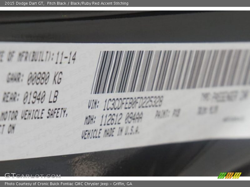 Pitch Black / Black/Ruby Red Accent Stitching 2015 Dodge Dart GT