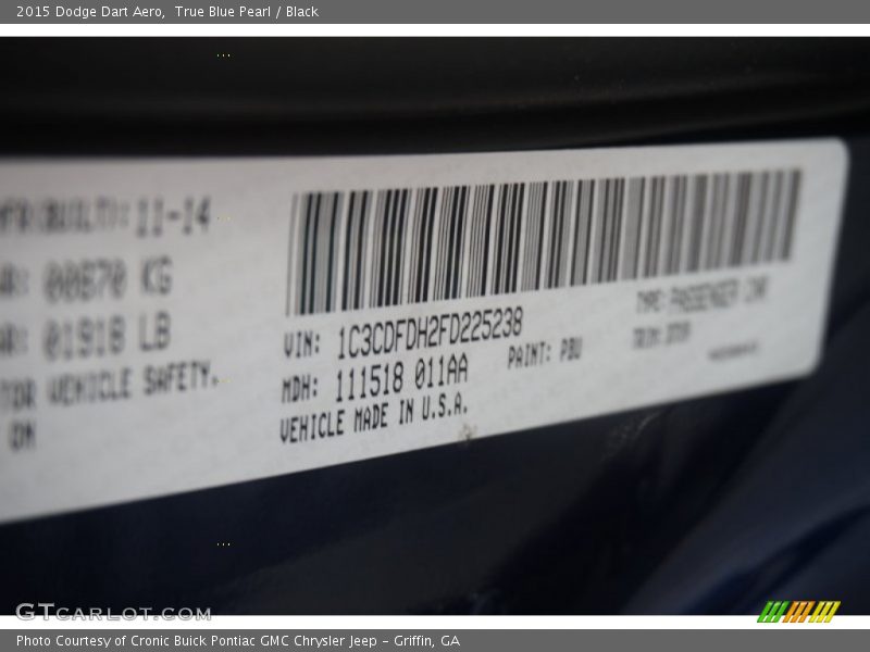 True Blue Pearl / Black 2015 Dodge Dart Aero
