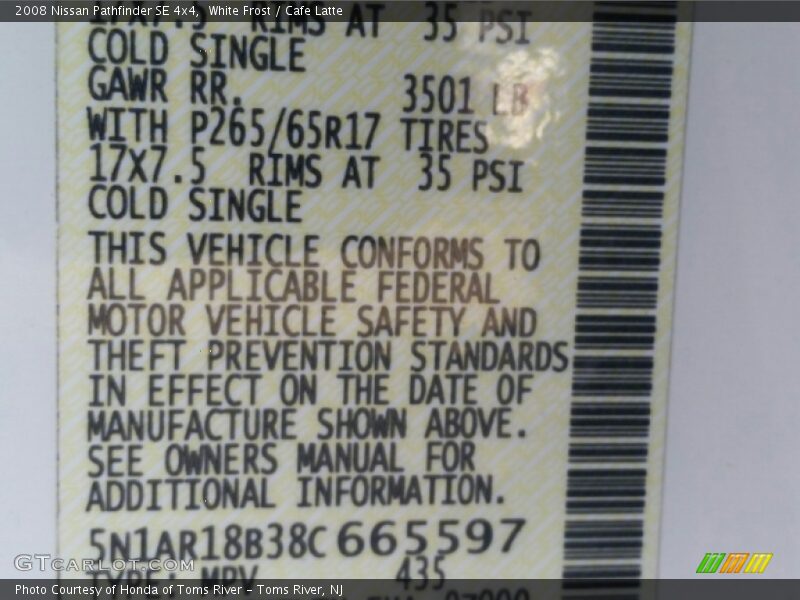 White Frost / Cafe Latte 2008 Nissan Pathfinder SE 4x4