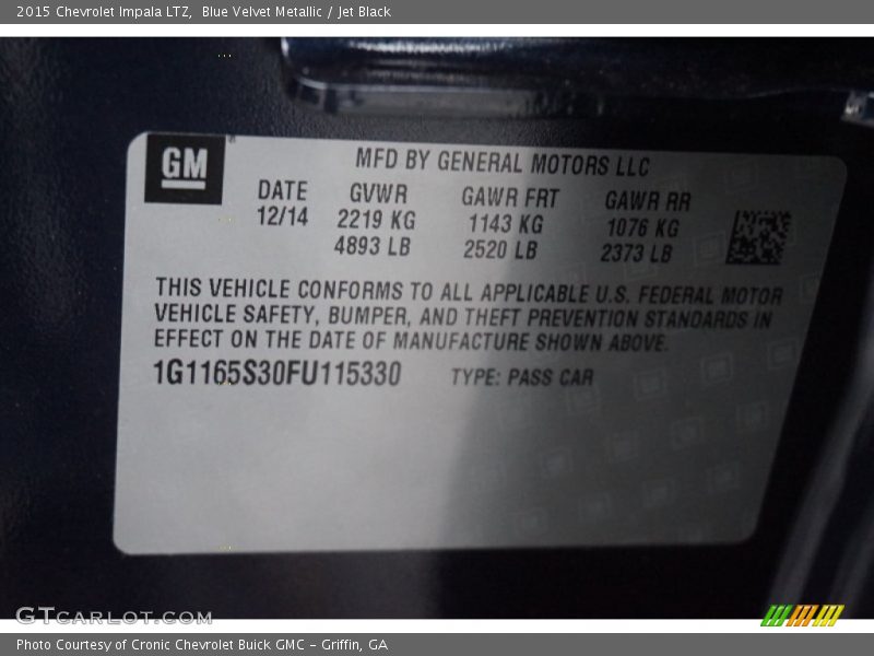 Blue Velvet Metallic / Jet Black 2015 Chevrolet Impala LTZ