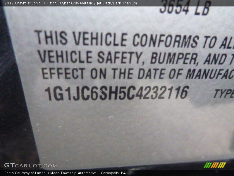 Cyber Gray Metallic / Jet Black/Dark Titanium 2012 Chevrolet Sonic LT Hatch