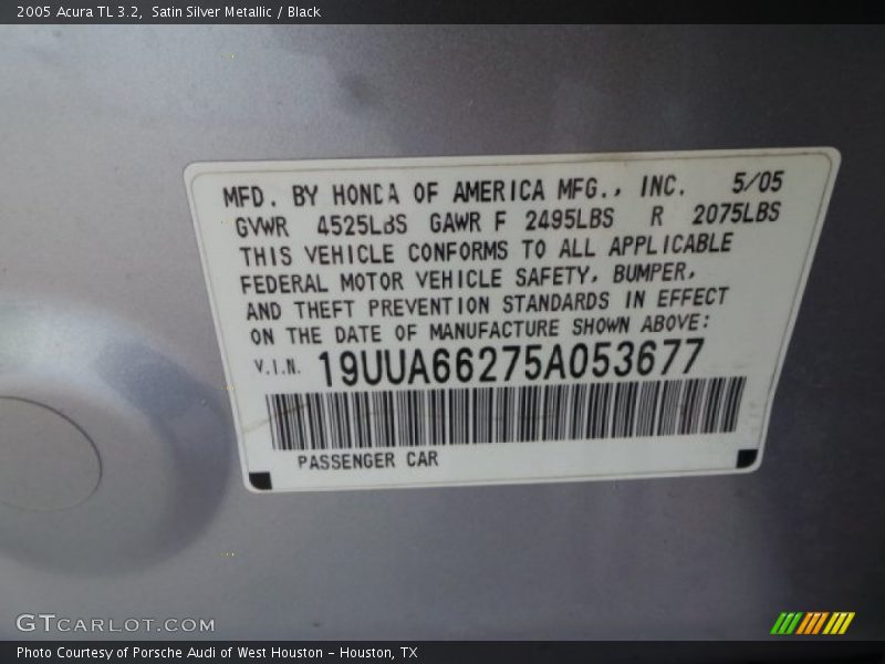 Satin Silver Metallic / Black 2005 Acura TL 3.2