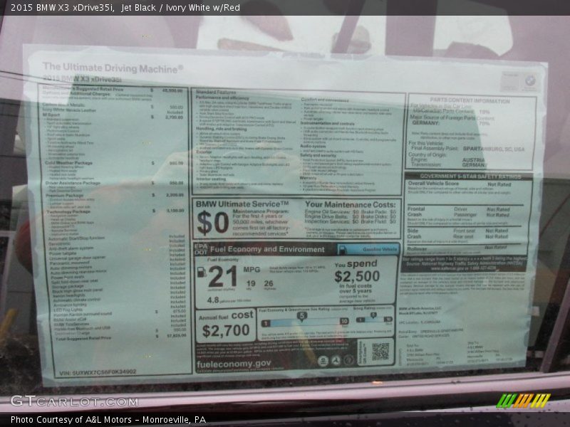 Jet Black / Ivory White w/Red 2015 BMW X3 xDrive35i