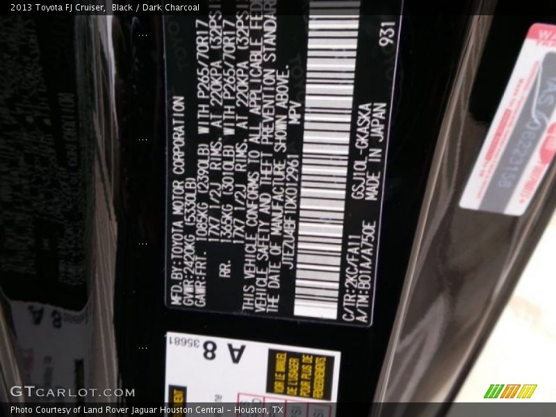 2013 FJ Cruiser  Black Color Code 2KC