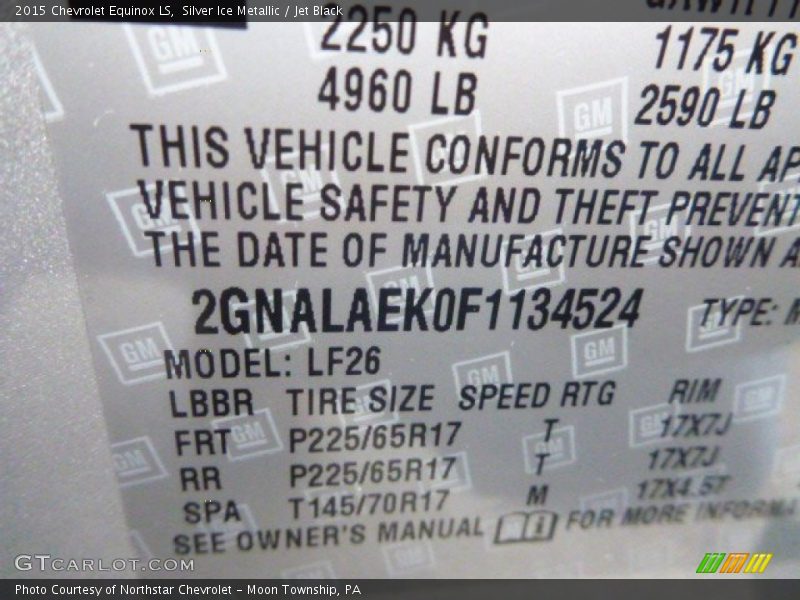 Silver Ice Metallic / Jet Black 2015 Chevrolet Equinox LS