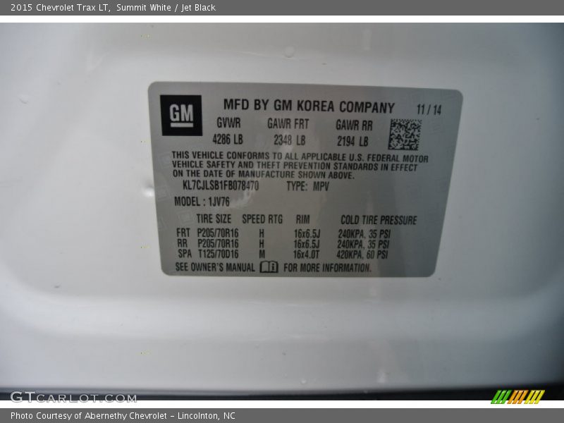 Summit White / Jet Black 2015 Chevrolet Trax LT