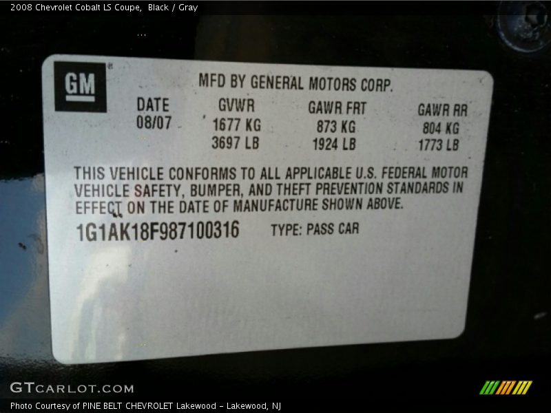 Black / Gray 2008 Chevrolet Cobalt LS Coupe