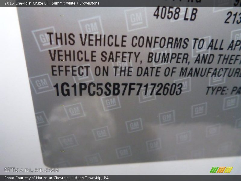 Summit White / Brownstone 2015 Chevrolet Cruze LT