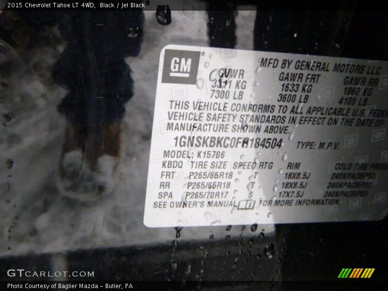 Black / Jet Black 2015 Chevrolet Tahoe LT 4WD