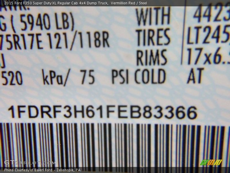 Vermillion Red / Steel 2015 Ford F350 Super Duty XL Regular Cab 4x4 Dump Truck