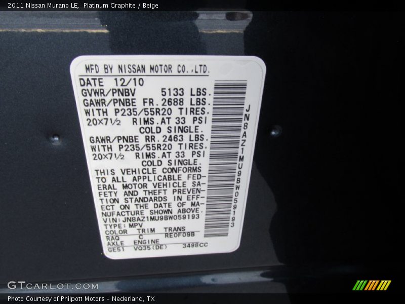 Platinum Graphite / Beige 2011 Nissan Murano LE