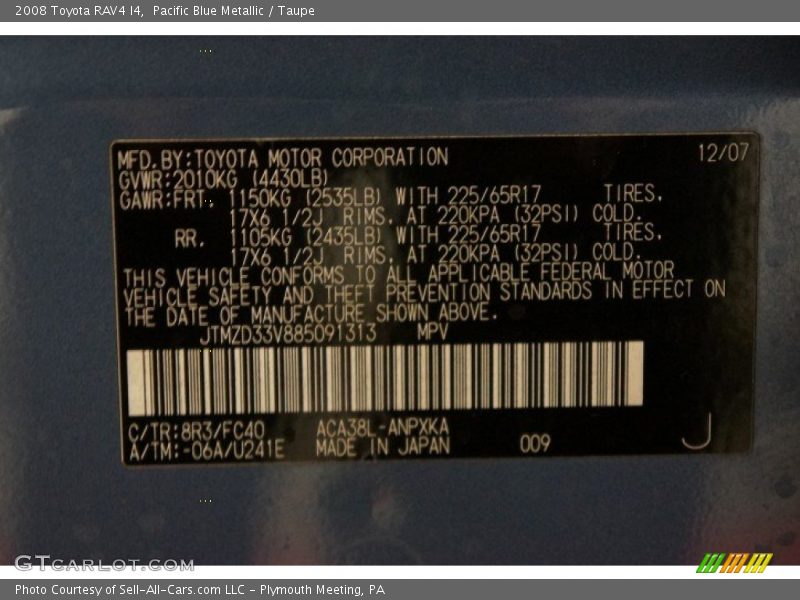 Pacific Blue Metallic / Taupe 2008 Toyota RAV4 I4