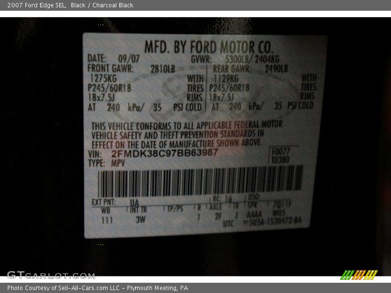 Black / Charcoal Black 2007 Ford Edge SEL