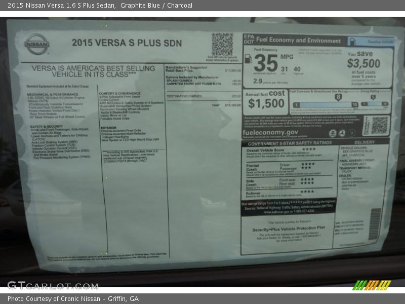 Graphite Blue / Charcoal 2015 Nissan Versa 1.6 S Plus Sedan
