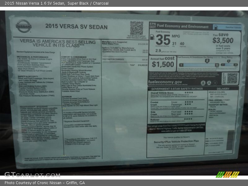 Super Black / Charcoal 2015 Nissan Versa 1.6 SV Sedan