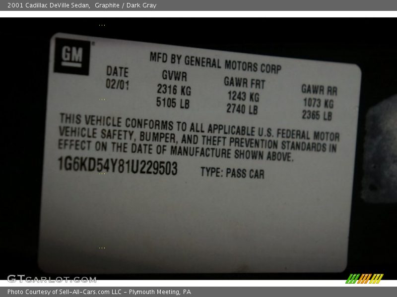 Graphite / Dark Gray 2001 Cadillac DeVille Sedan