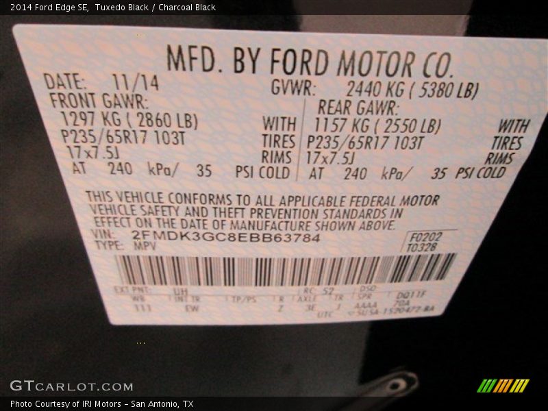 Tuxedo Black / Charcoal Black 2014 Ford Edge SE