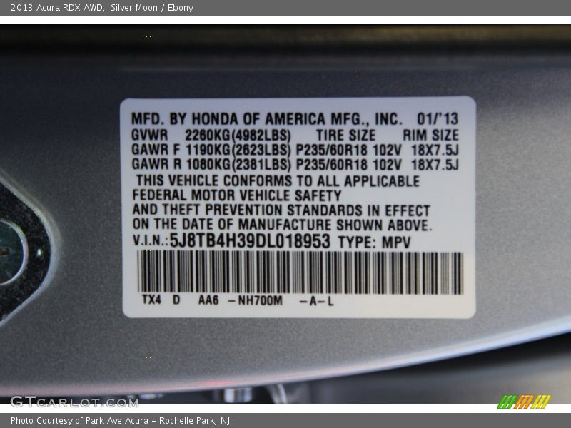 Silver Moon / Ebony 2013 Acura RDX AWD