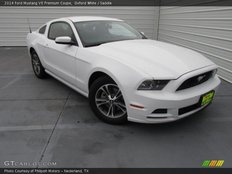 Oxford White / Saddle 2014 Ford Mustang V6 Premium Coupe