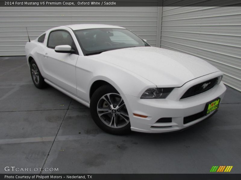 Oxford White / Saddle 2014 Ford Mustang V6 Premium Coupe